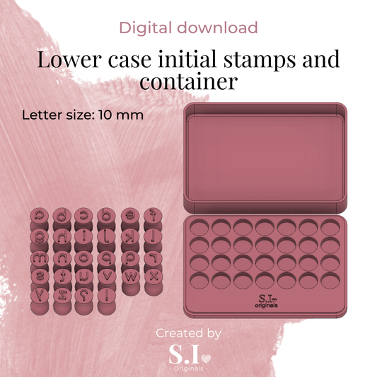 Lower case initial stamps 10 mm and container with lid - digital STL file - S.I. Originals