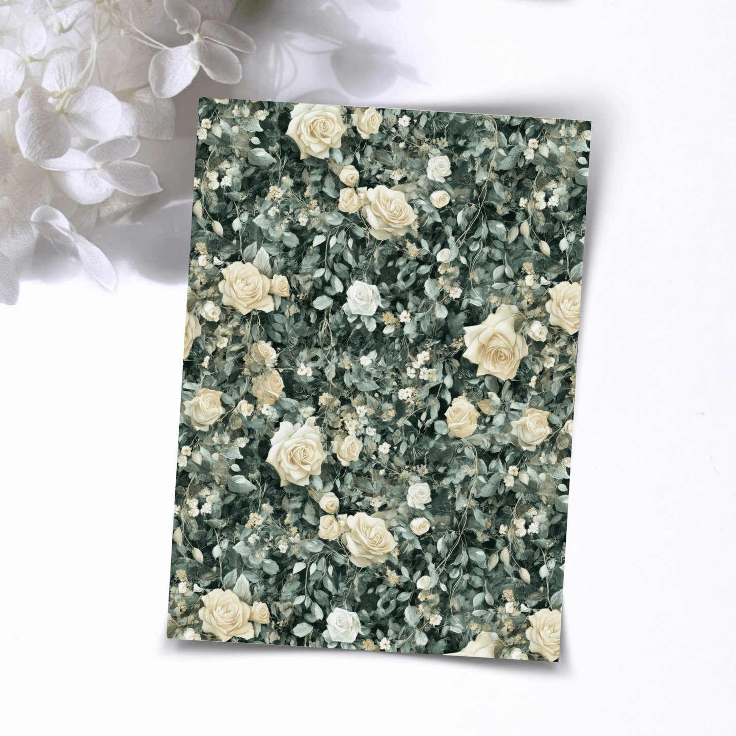 Transfer Paper – Green Florals Roses | Voor Polymeer Klei - Water Transfer Paper - 197 - S.I. Originals