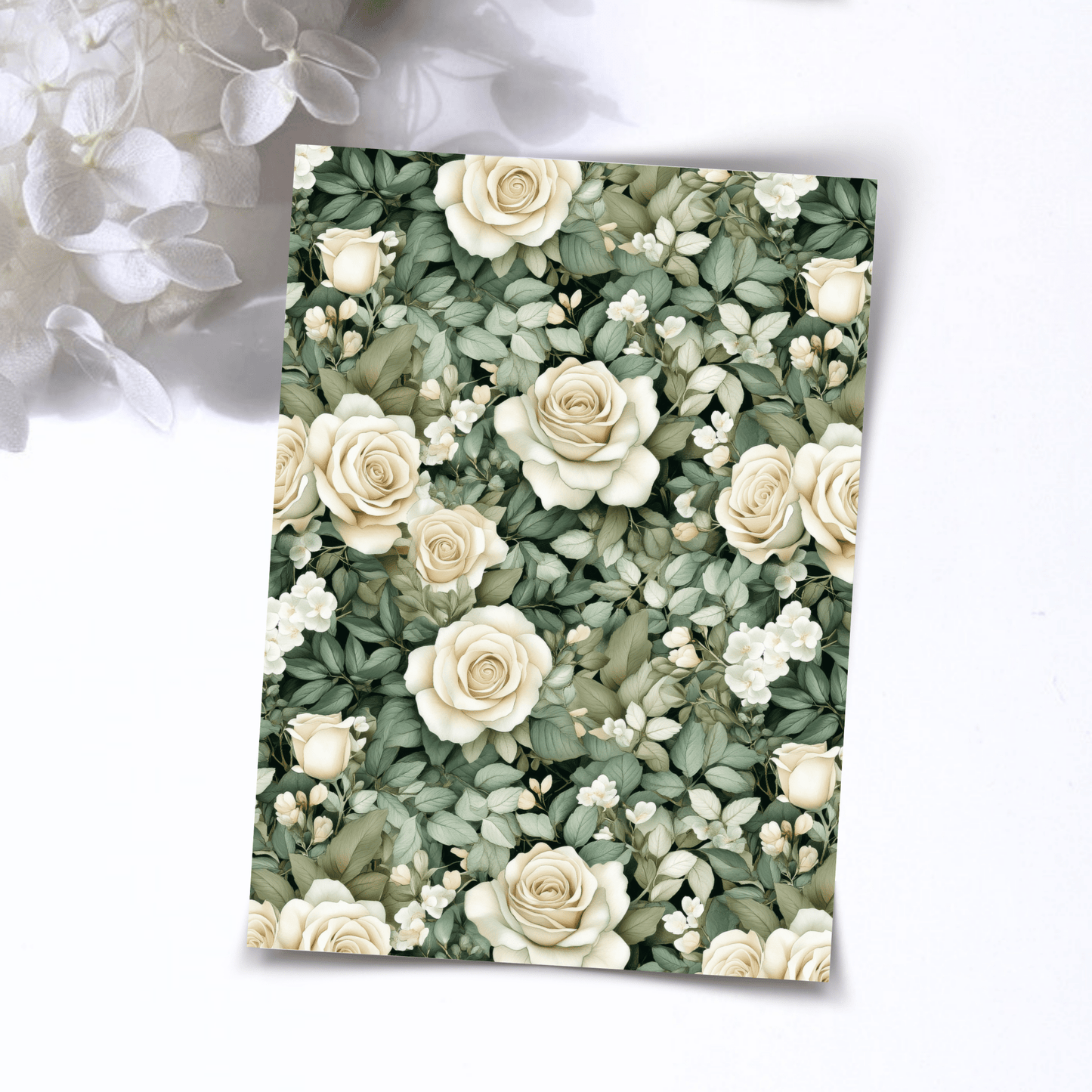 Transfer Paper – Green Florals Roses | Voor Polymeer Klei - Water Transfer Paper - 198 - S.I. Originals