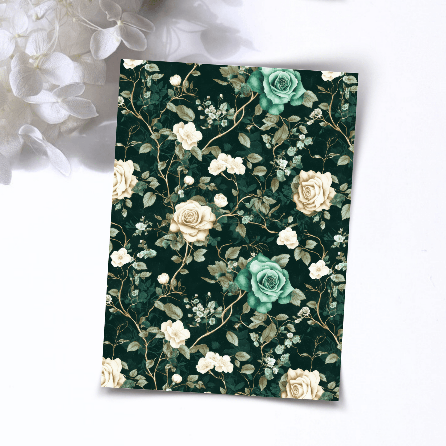Transfer Paper – Green Florals Roses | Voor Polymeer Klei - Water Transfer Paper - 199 - S.I. Originals