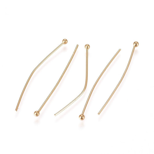 24K vergulde RVS Kettelstiften met bolletje 25 stuks - S.I. Originals