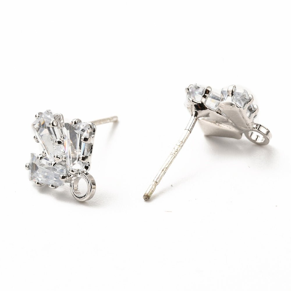 Platinum Stud Oorbellen met Bladmotief en Zirkonia - S.I. Originals