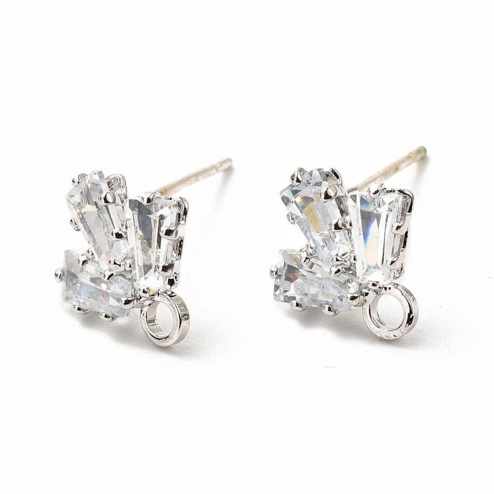 Platinum Stud Oorbellen met Bladmotief en Zirkonia - S.I. Originals