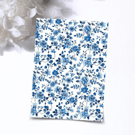 Transfer Paper - Blue Flowers | Voor Polymeer Klei - Water Transfer Paper - 06-003 - S.I. Originals